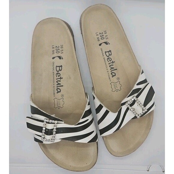 Birkenstock Betula Zebra Prints Cork Footed Flat Slides Sandals L8/M5 EU 38 - Picture 1 of 12